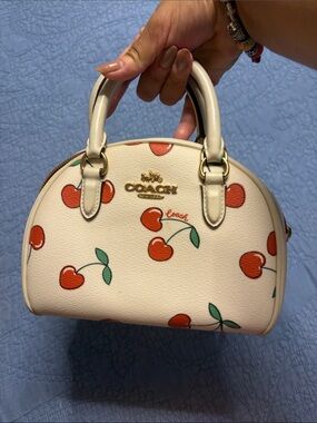 Coach Cream Leather Mini Satchel with red  Cherry Print